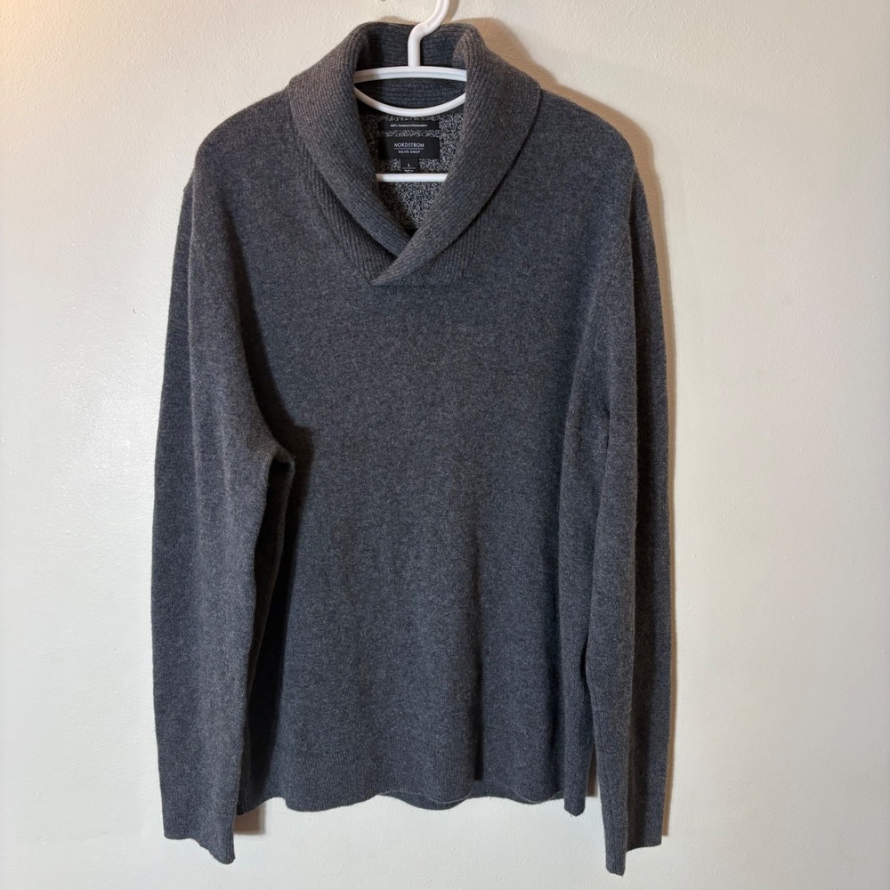 Nordstrom Mens‎ Shop 100% Cashmere Shawl Collar Sweater Charcoal Grey Size Large
